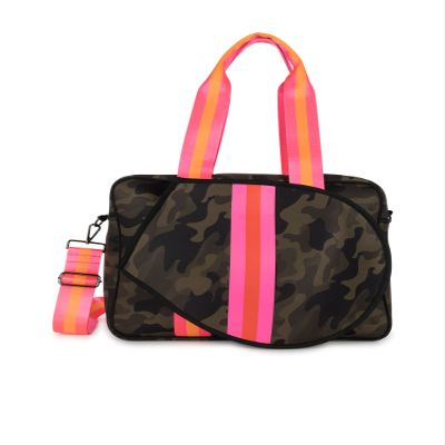 Haute Shore - Billie Showoff Tennis Bag, Green Camo w/Pink & Orange Stripes, One_Size