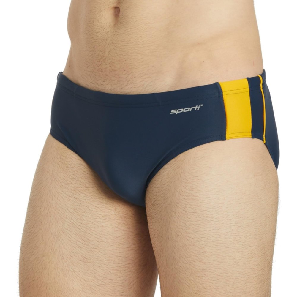 Sporti Piped Splice Swim Brief - Mens Swim Briefs - Athletic Swimsuit Training for Swimmers - Competition Pool Training Swim Briefs for Men - Navy/Gold - 40