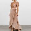 tuduoms Women's Long Western Dress Boho V Neck Ruffle Wrap Maxi Dress Flutter Sleeve Semi Formal Dresses for Wedding Guest Orange view 2