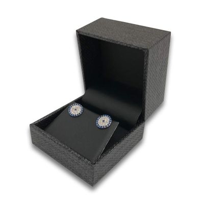 N N'icePackaging - 1 Qty Premium Mesh Grey Earring Jewelry Gift Box w/Padded Black Inset Top & Black Faux Leather Interior