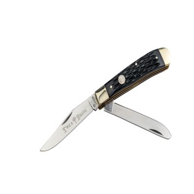 BOKER TREEBRAND  Treebrand Trapper Jigged Black  Duo-Blade EDC Pocket Knife with Black Jigged Bone Handle Scales  Classic Trapper Knife with Two Sharp D2 Blades & Slipjoint  Made in Germany