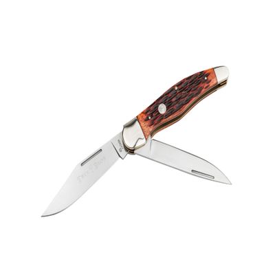 Bker Manufactory Traditional Series 2.0 Folding Hunter Jigged Brown Bone - pocket knife with bone handle scales and two blades - folding knife with D2 blade