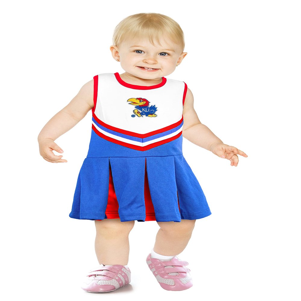 Little King NCAA Infant/Toddler Girls One Piece Team Cheer Jumper Dress-Kansas-18 Months