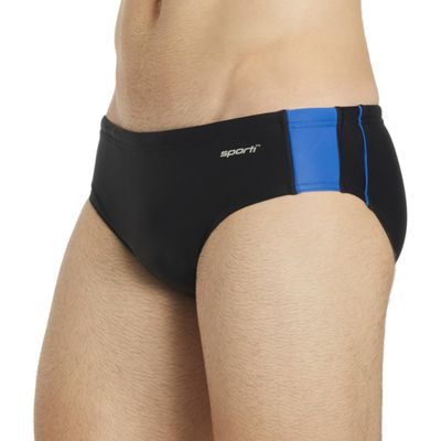 Sporti Piped Splice Swim Brief - Mens Swim Briefs - Athletic Swimsuit Training for Swimmers - Competition Pool Training Swim Briefs for Men - Black/Royal - 40