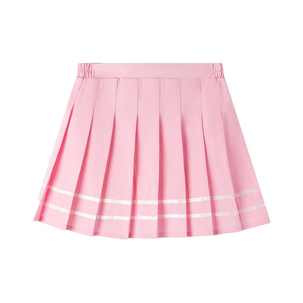 easyforever Girls Pleated Tartan Plaid Skirt High Waist A-line Skort Tennis School Uniform Mini Skirt Skater Skirts *Pink-2 7-8 Years