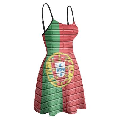 BAIKUTOUAN Portugal Flag Painted on Brick Wall Women's Summer Beach Sling Sundresses Casual Swing Mini Dress Print