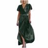 tuduoms Women's Ribbed Velvet Western Dress Boho V Neck Wrap Maxi Dress Flutter Sleeve Semi Formal Flowy Swing Long Dresses Green view 1