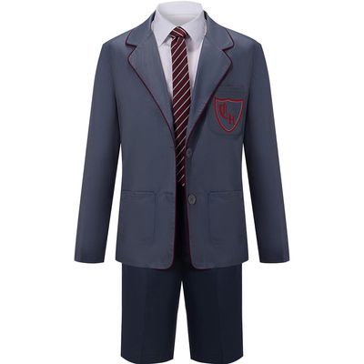 AwwwCos The Musical Cosplay Gray Costume School Uniform Suit Jacket Shorts Tie Halloween Party Outfit Uniforms 120
