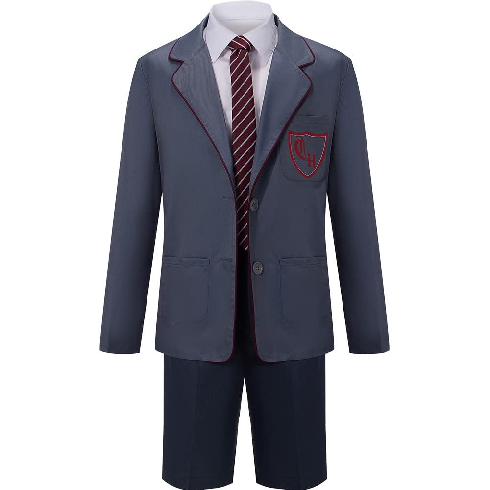 AwwwCos The Musical Cosplay Gray Costume School Uniform Suit Jacket Shorts Tie Halloween Party Outfit Uniforms 120