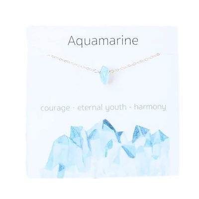 COLORFUL BLING Gold Plated Dainty Beaded Crystal Necklace Purple Natural Healing Chakra Stone Choker Necklace for Women Spiritual Reiki Quartz Jewelry-light blue Aq