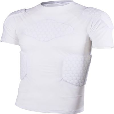 Jellybro Mens Padded Compression Shirt Womens White Protective Shirt for Rugby Hockey Football Skating Paintball Baseball(Large)