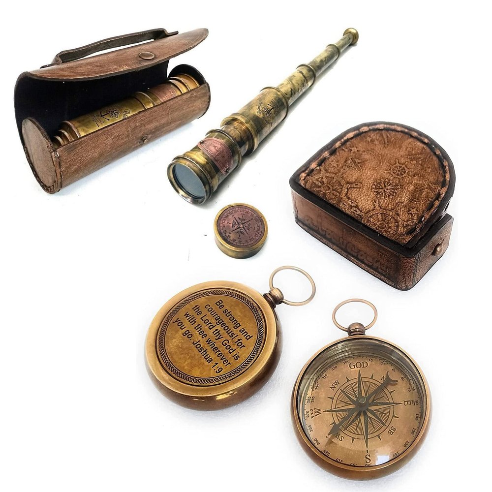 Spyglass & Compass Gift Set for Boys - Inspirational Gifts for Him/Her Meaningful Quote Engraved Compass