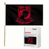 AGAS 12x18 Inch Military Stick Flags- mounted on 24 Inch tall x 5/16 inch dia Natural Wood pole with a gold ball spear. top. (POW-Red & Black) view 1