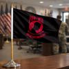 AGAS 12x18 Inch Military Stick Flags- mounted on 24 Inch tall x 5/16 inch dia Natural Wood pole with a gold ball spear. top. (POW-Red & Black) view 3