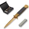 GVDV Folding Pocket Knife with G10 Handle, 7Cr17 Stainless Steel EDC Knife with Safety Liner-Lock, Camping Hunting Fishing Knife for Men Women, Gold view 1