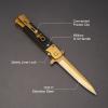 GVDV Folding Pocket Knife with G10 Handle, 7Cr17 Stainless Steel EDC Knife with Safety Liner-Lock, Camping Hunting Fishing Knife for Men Women, Gold view 2
