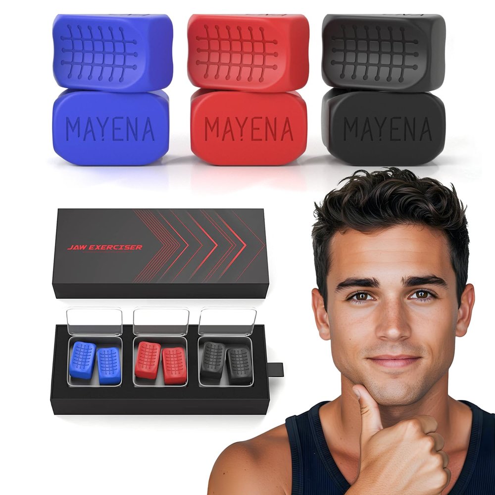 Jaw Exerciser for Men & Women | 3 Resistance Levels Silicone Jawline Shaper Set | Core Strength Upgraded Model | Powerful Jaw Trainer for Multiple Strength Levels | Slims & Tones the Face