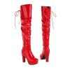 HINDOLA Women Over The Knee Thigh High Boots Lace up Leather Chunky Heel Platform Knight Boots Fashion Long Combat Boots view 1