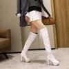 HINDOLA Women Over The Knee Thigh High Boots Lace up Leather Chunky Heel Platform Knight Boots Fashion Long Combat Boots view 2
