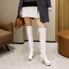 HINDOLA Women Over The Knee Thigh High Boots Lace up Leather Chunky Heel Platform Knight Boots Fashion Long Combat Boots view 3