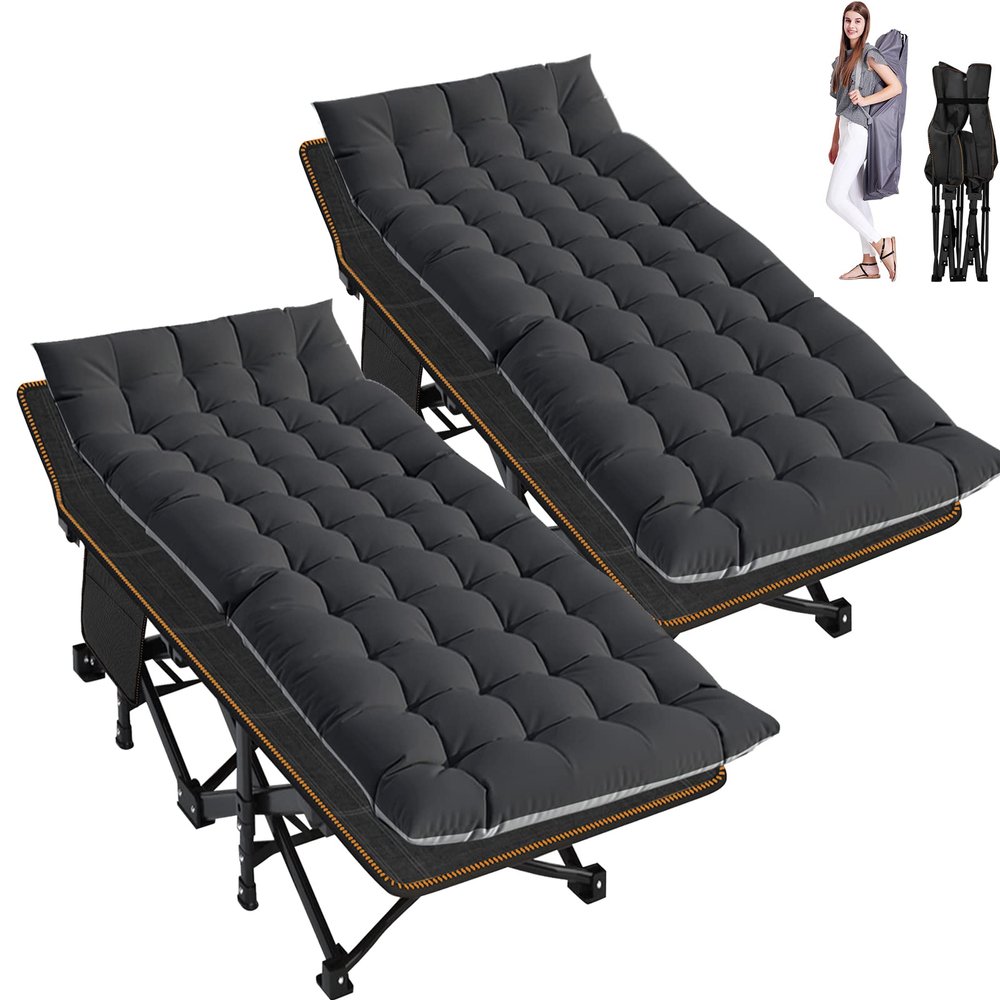 ABORON Camping Cot for Adult 28" Extra Wide, 2PK Heavy-Duty 1200D Oxford Cot for Sleeping, Portable Folding Camp Bed with Mat & Carry Bag