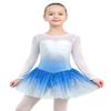 EQSJIU Long Sleeve Dance Leotard for Girls Sparkly Snowflake Ballet Dress Toddler Tutu Skirted Leotard Outfits for Girls, 6-7 Years, Ls Blue view 1