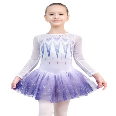 EQSJIU Long Sleeve Dance Leotard for Girls Sparkly Snowflake Ballet Dress Toddler Tutu Skirted Leotard Outfits for Girls, 2-3T, Ls Pruple