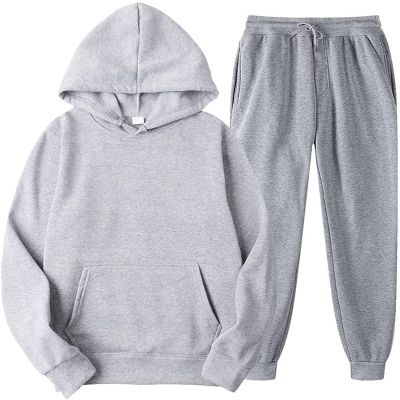 NaRHbrg 2PCS Hoodies Pullover Outfits for Women Men Tracksuit Long Sleeve Sweatshirts Jogger Pant Sports Workout Suit Gray