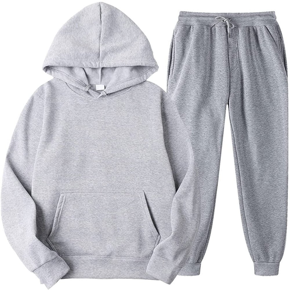 NaRHbrg 2PCS Hoodies Pullover Outfits for Women Men Tracksuit Long Sleeve Sweatshirts Jogger Pant Sports Workout Suit Gray