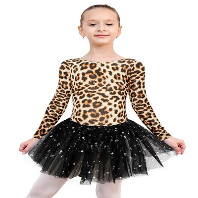 EQSJIU Long Sleeve Dance Leotard for Girls Sparkly Snowflake Ballet Dress Toddler Tutu Skirted Leotard Outfits for Girls, 7-8 Years, Ls Leopard