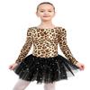EQSJIU Long Sleeve Dance Leotard for Girls Sparkly Snowflake Ballet Dress Toddler Tutu Skirted Leotard Outfits for Girls, 7-8 Years, Ls Leopard view 1