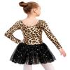 EQSJIU Long Sleeve Dance Leotard for Girls Sparkly Snowflake Ballet Dress Toddler Tutu Skirted Leotard Outfits for Girls, 7-8 Years, Ls Leopard view 2