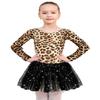 EQSJIU Long Sleeve Dance Leotard for Girls Sparkly Snowflake Ballet Dress Toddler Tutu Skirted Leotard Outfits for Girls, 7-8 Years, Ls Leopard view 4