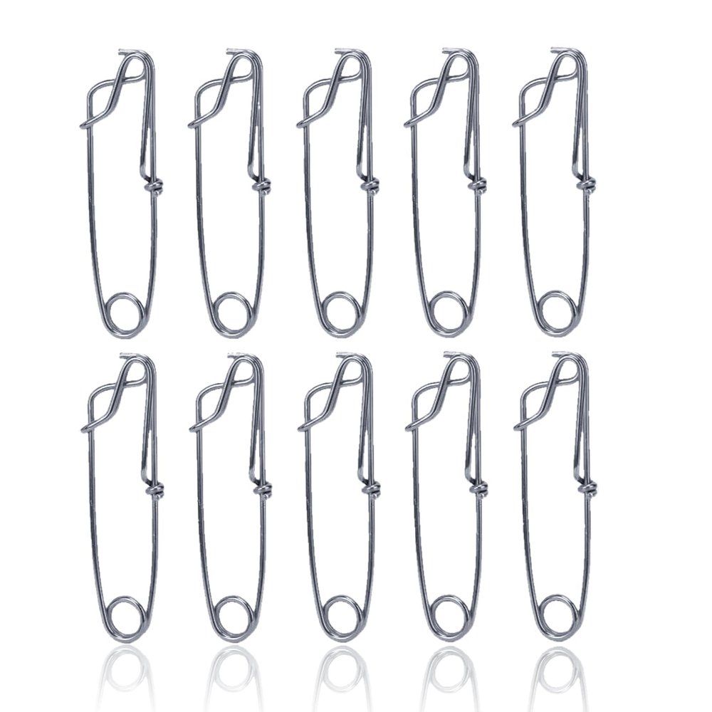 10pcs Fishing Clips, Stainless Steel Long line Fishing Snaps, Floatline Tuna Decoy Clips Branch Hanger Snap Hook Terminal Tackle Baits Clip Swivel Line Connector, Easy On/Off