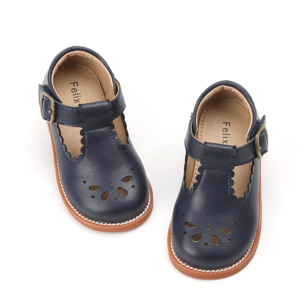Felix & Flora Toddler Little Girl Navy Blue Mary Jane Dress Shoes - Ballet Flats for Easter Flower Girl Party School ShoesNavy Blue,6 Toddler