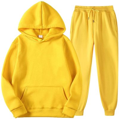 NaRHbrg 2PCS Hoodies Pullover Outfits for Women Men Tracksuit Long Sleeve Sweatshirts Jogger Pant Sports Workout Suit Yellow