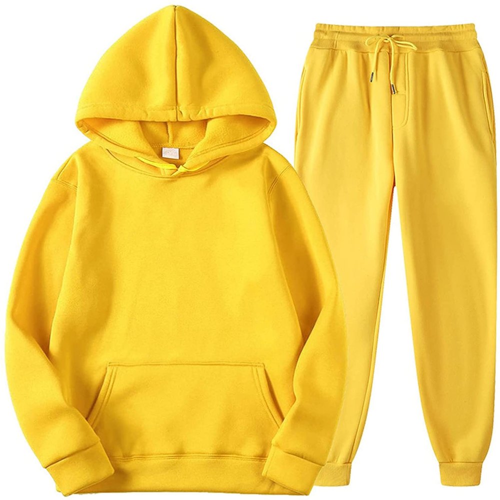 NaRHbrg 2PCS Hoodies Pullover Outfits for Women Men Tracksuit Long Sleeve Sweatshirts Jogger Pant Sports Workout Suit Yellow