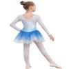 EQSJIU Long Sleeve Dance Leotard for Girls Sparkly Snowflake Ballet Dress Toddler Tutu Skirted Leotard Outfits for Girls, 2-3T, Ls Blue view 2