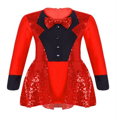 Agoky Kids Girls Long Sleeve Sequin Ruffle Hem Leotard Dance Dress Hallween Party Jazz Modern Dance Fancy Dresses Red 6 Years