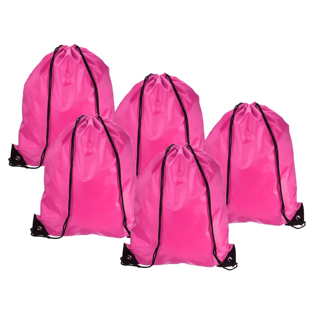 PATIKIL 42x34cm Nylon Drawstring Bag, 10 Pack Storage Bulk Cinch Backpack Sack for Gym Sports Outdoor Traveling, Rose Red