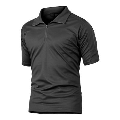 Maiyifu-GJ Men's 1/4 Zip Military Polo Shirts Short Sleeve Tactical Quarter Zip T-Shirt Athletic Outdoor Hiking Tee Shirt (Black 1,Medium)