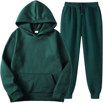 NaRHbrg 2PCS Hoodies Pullover Outfits for Women Men Tracksuit Long Sleeve Sweatshirts Jogger Pant Sports Workout Suit Army Green