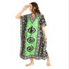 Tengru Women's Green Printed Kaftan Maxi Dress, V-Neck Beach Cover Up, Lightweight Boho Caftan Lounge Dress, Loose Resort Wear, Oversized Vacation Swim Cover-Up, Casual Summer House Dress view 2