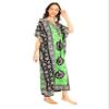 Tengru Women's Green Printed Kaftan Maxi Dress, V-Neck Beach Cover Up, Lightweight Boho Caftan Lounge Dress, Loose Resort Wear, Oversized Vacation Swim Cover-Up, Casual Summer House Dress view 3