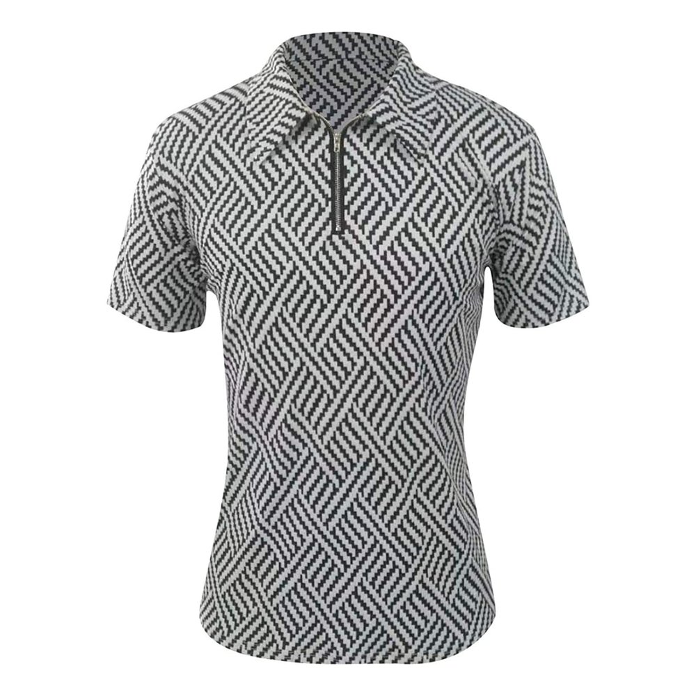 Maiyifu-GJ Men Zip Up Color Block Polo Shirt Graphic Casual Slim Fit Lapel Neck Shirts Short Sleeve 1/4 Zip Printed T-Shirts (Black 2,3X-Large)