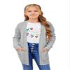 Batermoon Girls' Cardigan Sweaters Kids Cable Knit Casual Oversized Open Front Knitted Outerwear with Pocket Gray view 3
