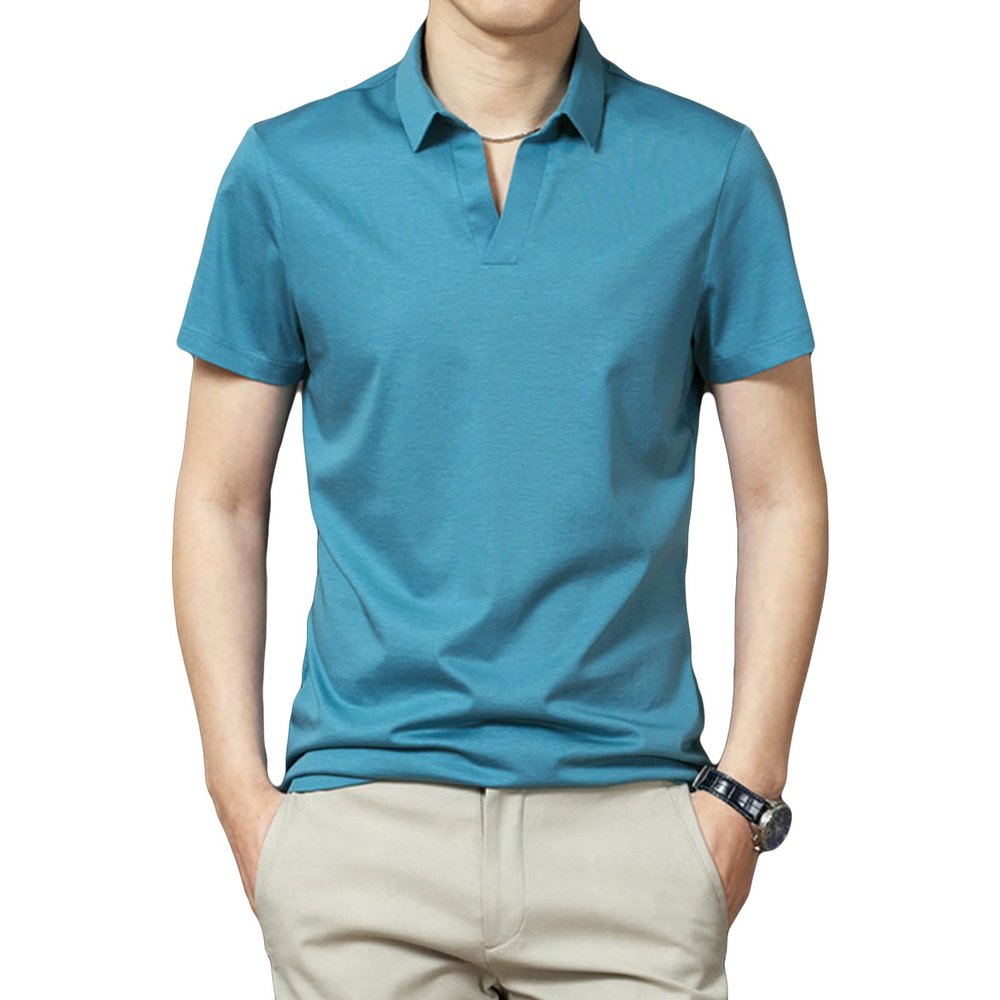 Maiyifu-GJ Men's Classic Fit Solid Polo Shirt Casual Regular Fit Solid Stretch T-Shirt Lightweight Athletic Golf Shirts (Blue,XX-Large)