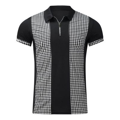 Maiyifu-GJ Men Zip Up Color Block Polo Shirt Graphic Casual Slim Fit Lapel Neck Shirts Short Sleeve 1/4 Zip Printed T-Shirts (Black 1,XX-Large)