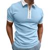 Maiyifu-GJ Men Zip Up Color Block Polo Shirt Graphic Casual Slim Fit Lapel Neck Shirts Short Sleeve 1/4 Zip Printed T-Shirts (Light Blue,Medium) view 2