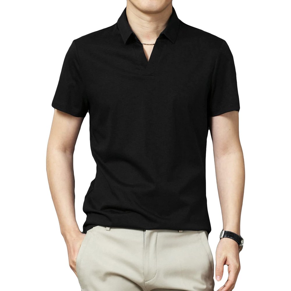 Men's Classic Fit Solid Polo Shirt Casual Regular Fit Solid Stretch T-Shirt Lightweight Athletic Golf Shirts (Black,XX-Large)